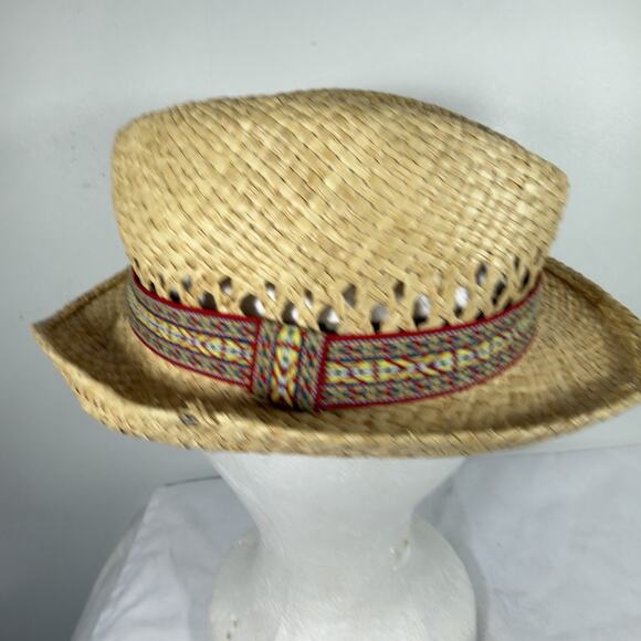 Charlie 1 Horse Straw Fedora Western Boho Festival Hat Sm Unisex Geometric Strap